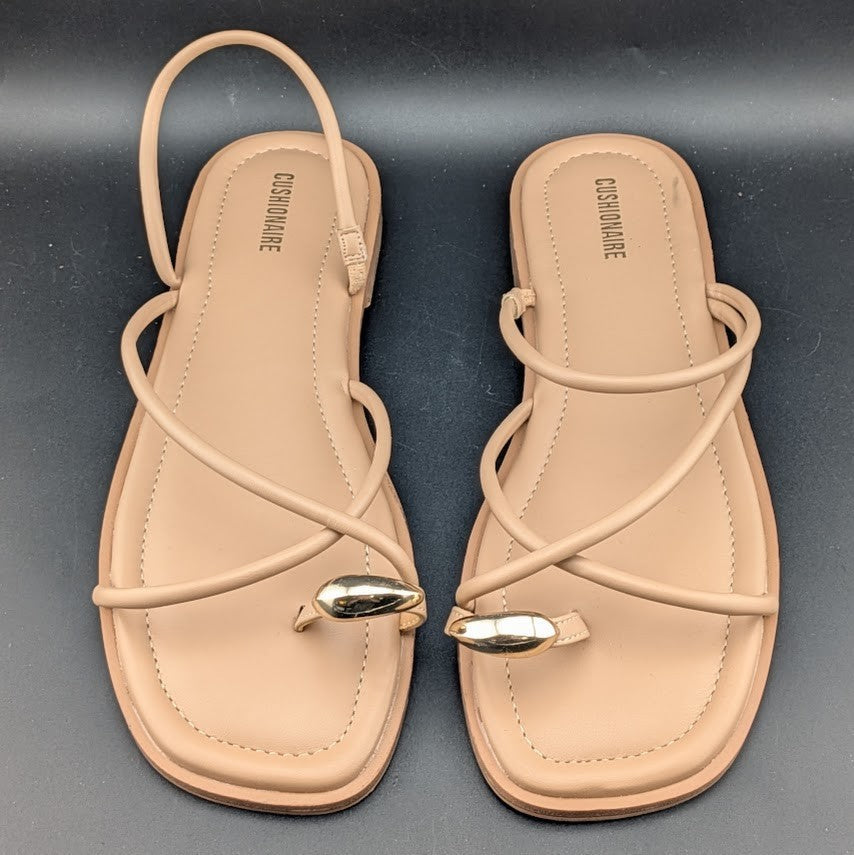 CUSHIONAIRE Venue Women’s 10  Strappy Slide Sandals Gold-Tone Accent Memory Foam CUSHIONAIRE