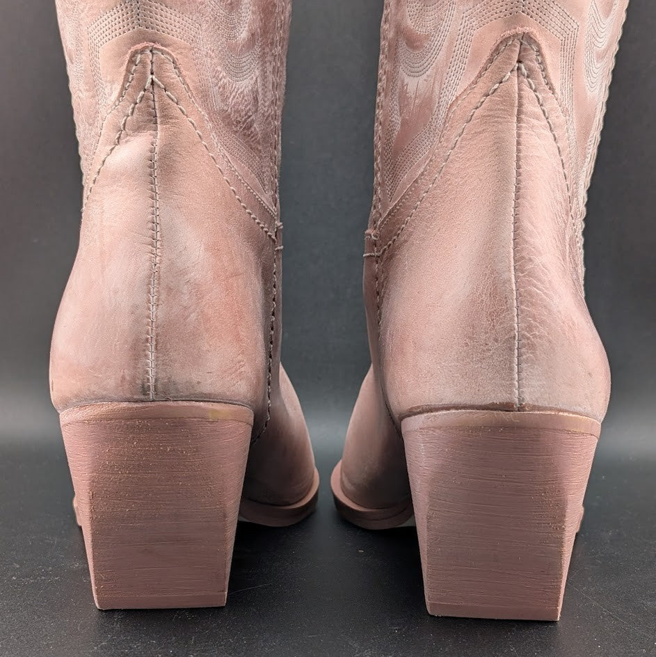 Steve Madden W8.5 West Pink Leather Pull On Pointed Toe Block Heel Western Boot Steve Madden