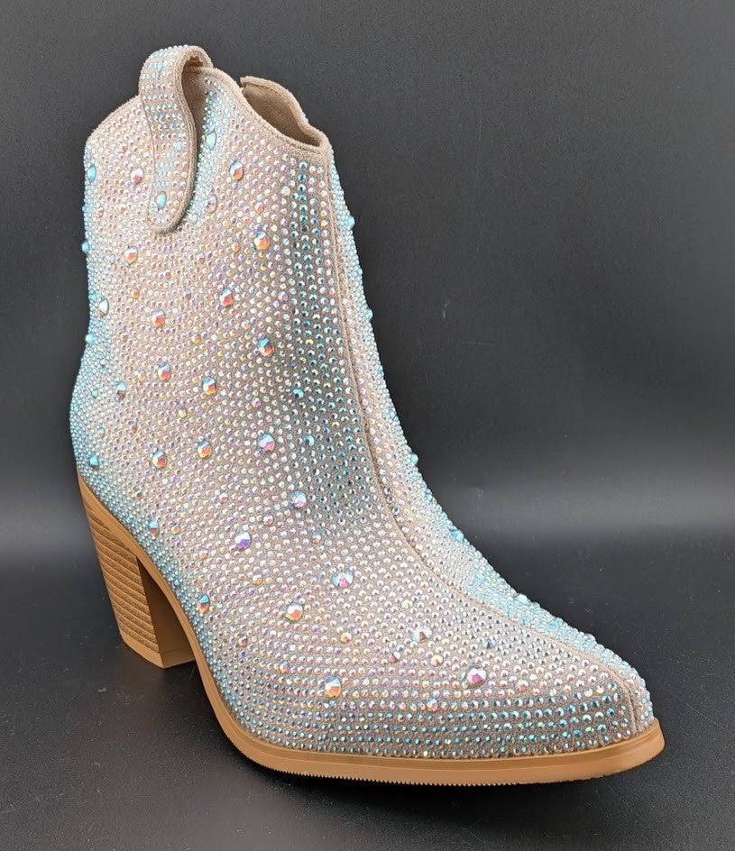 Women's Size 7 Rhinestone Zipper Sparkly Ankle Boots Western Toe Fashion Unbranded