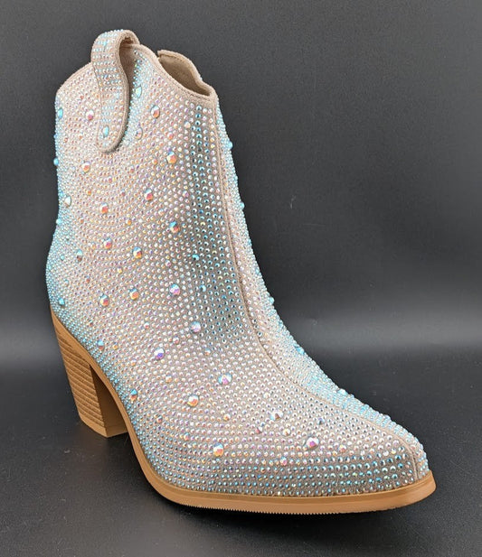 Women's Size 7 Rhinestone Zipper Sparkly Ankle Boots Western Toe Fashion Unbranded
