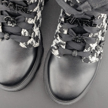 Karl Lagerfeld Paris Makenzie Tweed Combat Boots Size 5 Black/White $229 NEW Karl Lagerfeld