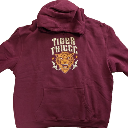 Tiger Thiccc Whiskey Men's 3XL Hoodie Burgandy Sweatshirt Kangaroo Pocket Light Reason