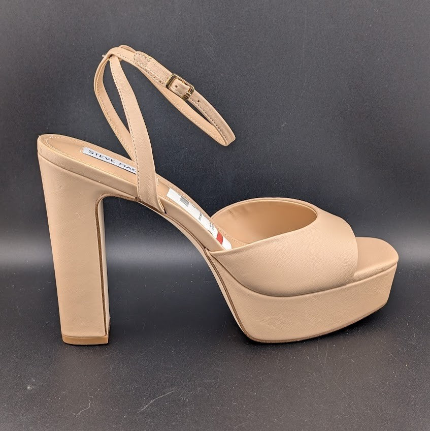 Steve Madden Women's Size 10M "Assured" 5-in Heel Platform Cream Leather Sandal Steve Madden