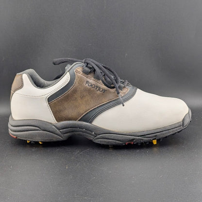 FootJoy GreenJoys Mens Size 8.5 White Brown Leather Oxford Golfing New Cleats FootJoy