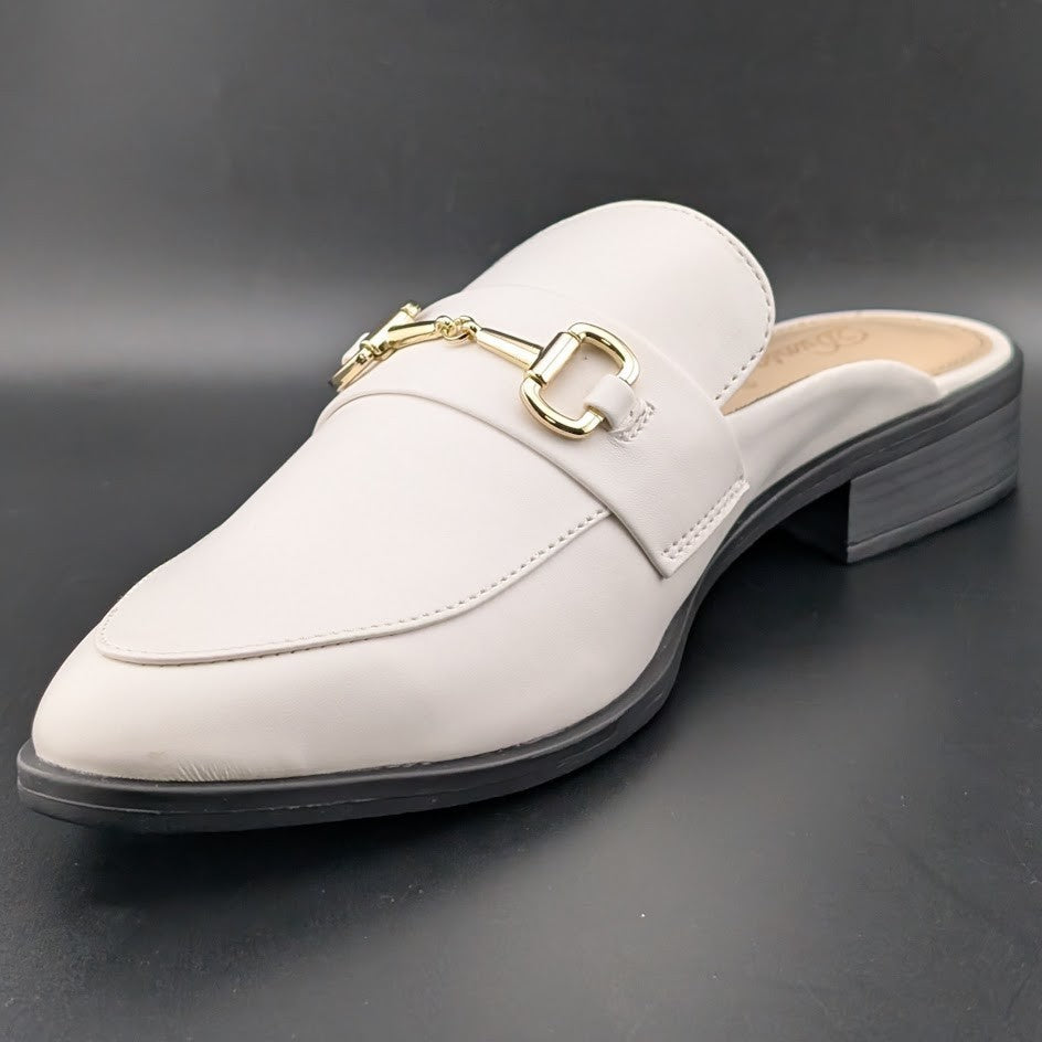 Dunion White Slip-On Mules Women's Size 7.5M Faux Leather Imperfect (See Notes) Dunion
