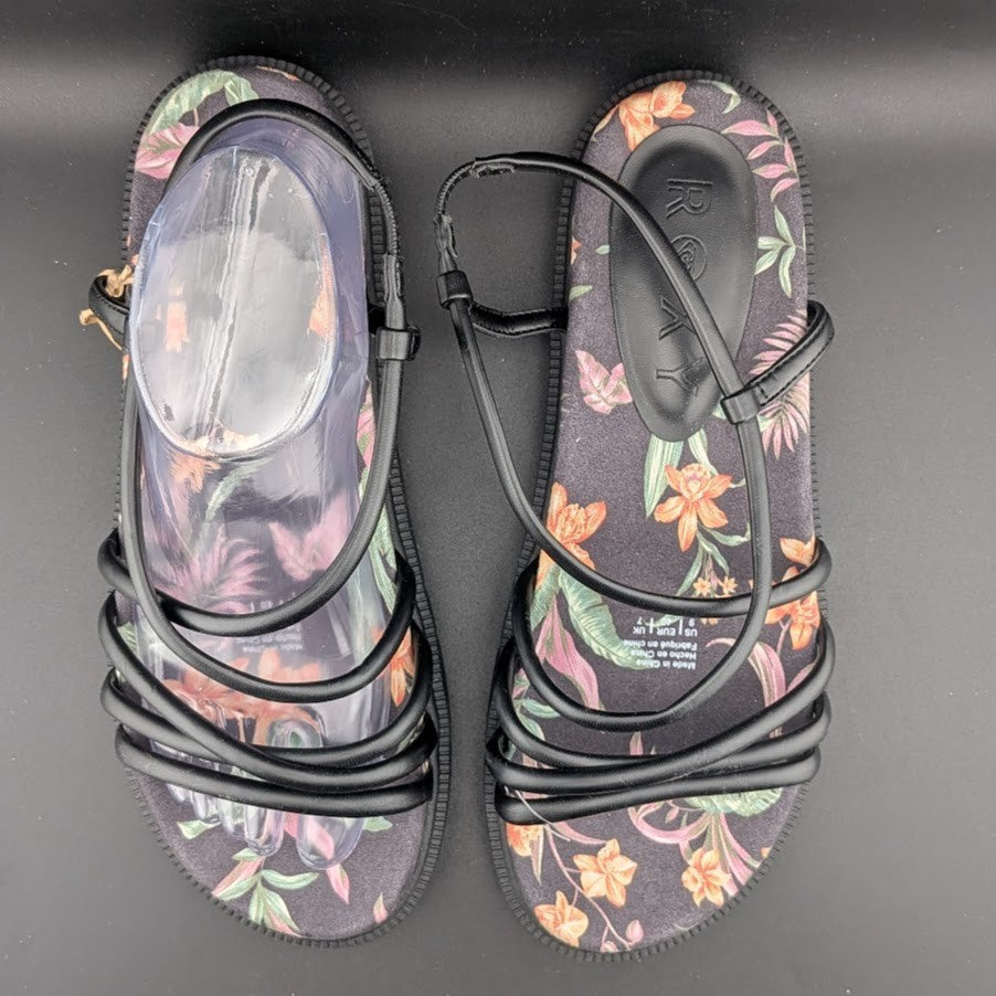 Roxy Women's Size 9 Brooke Strappy Sandals in Black / Island Floral Roxy