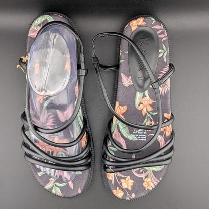 Roxy Women's Size 9 Brooke Strappy Sandals in Black / Island Floral Roxy