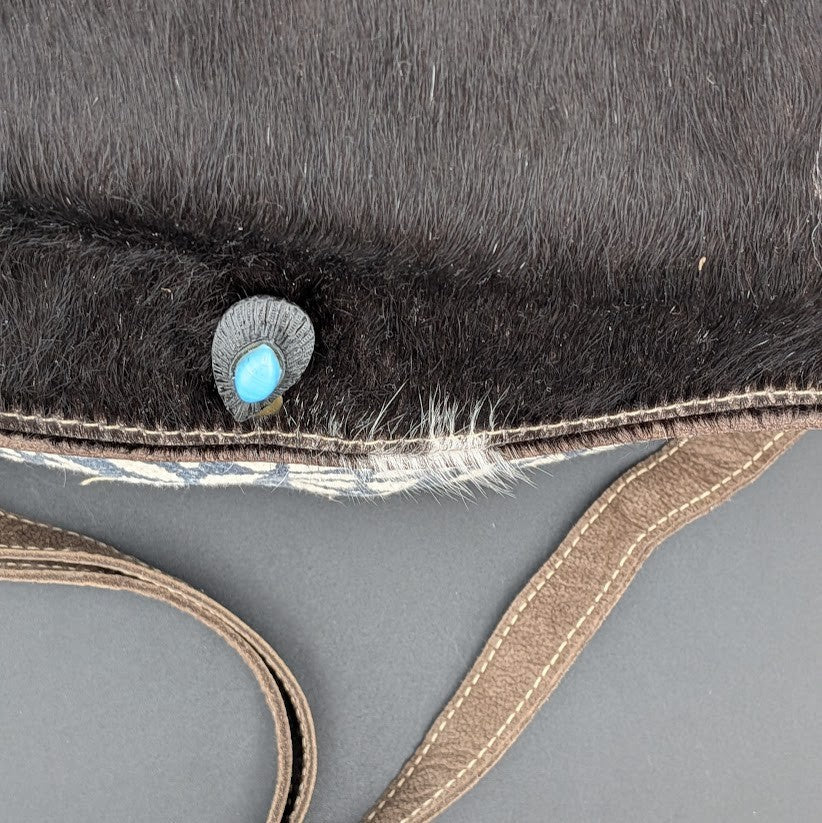 OHLAY By American Darling Cowhide and Cotton Crossbody Bag w/ Leather Trim 12x10 American Darling