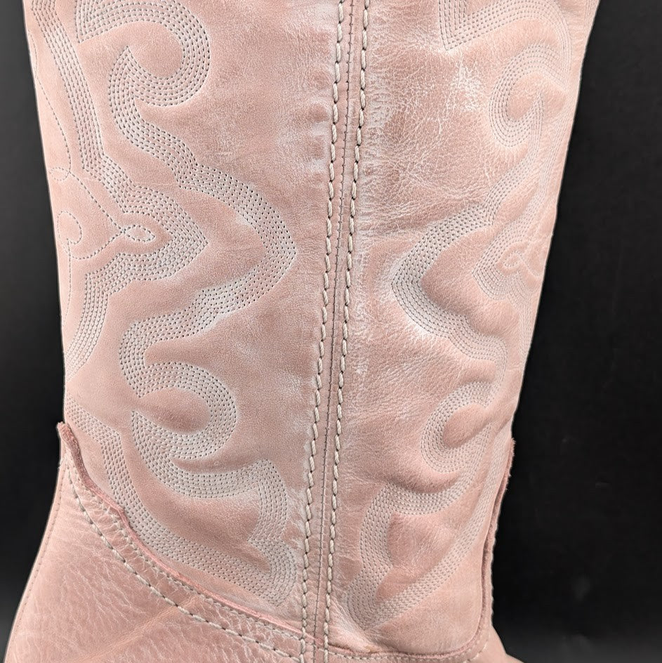Steve Madden W8.5 West Pink Leather Pull On Pointed Toe Block Heel Western Boot Steve Madden