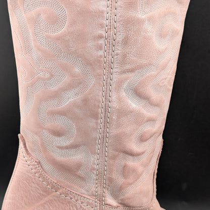 Steve Madden W8.5 West Pink Leather Pull On Pointed Toe Block Heel Western Boot Steve Madden