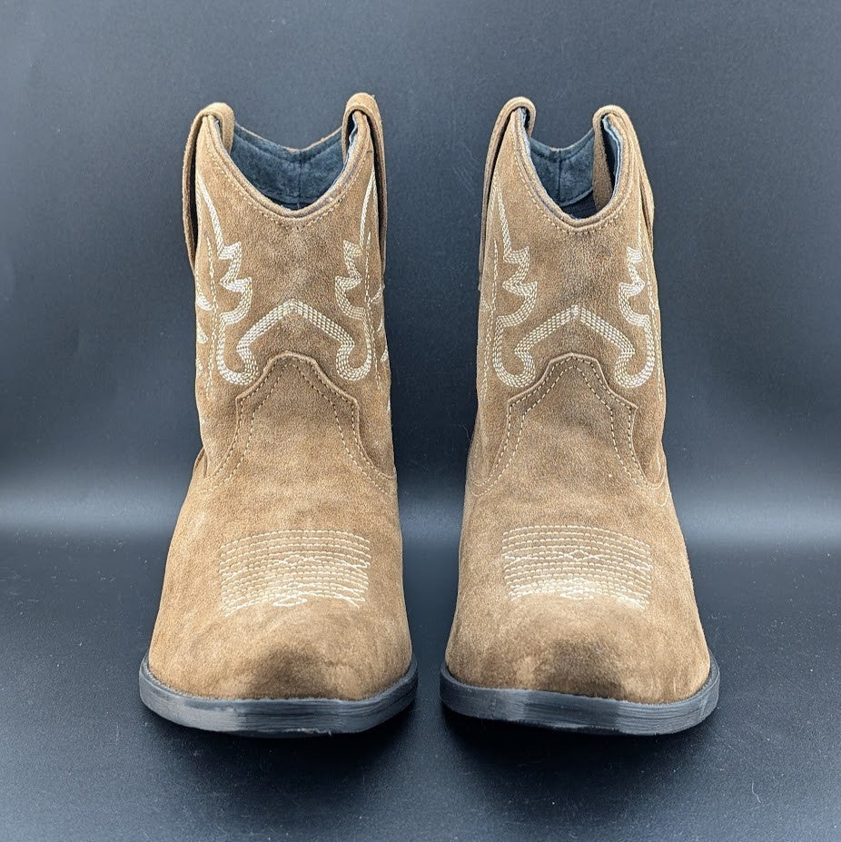 Roper Women's Sz 9.5 Dusty II Tan Brown Cow Suede Western Booties Snip Toe NIB Roper