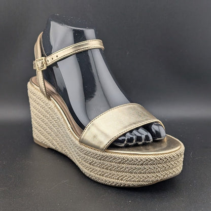 Kelly & Katie Sz 6.5  Hayden 3" Gold Metal'c Wedge Espadrille Sandals Memry Foam Kelly & Katie