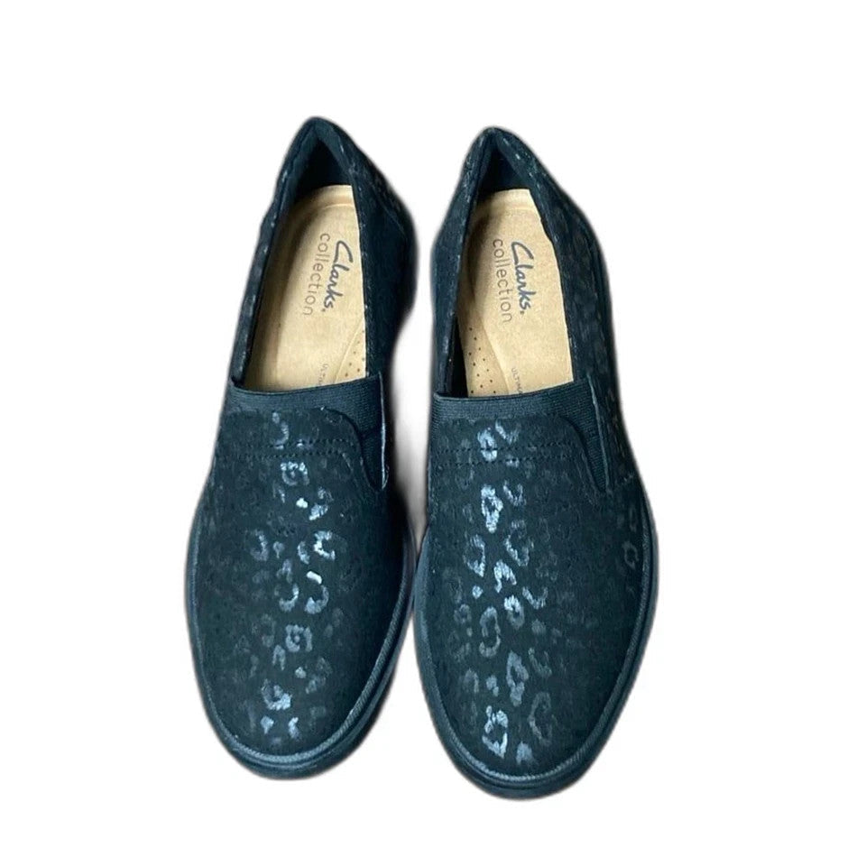 Clarks Women's Size 10 Calla Rae Black Leopard Print Loafer Flats Clarks