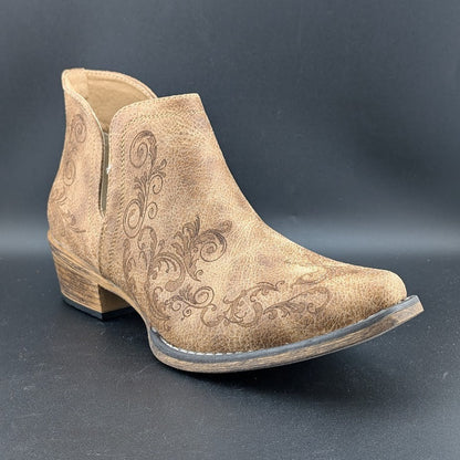 Roper Women's Size 10 Tan Faux Leather Ava Western Ankle Boot Shoes Roper