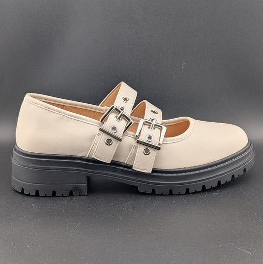 Coutgo Wmns Sz 7.5 Creamy Wht Platform Mary Jane Shoes 2-Strap Chunky Lug Heel Coutgo