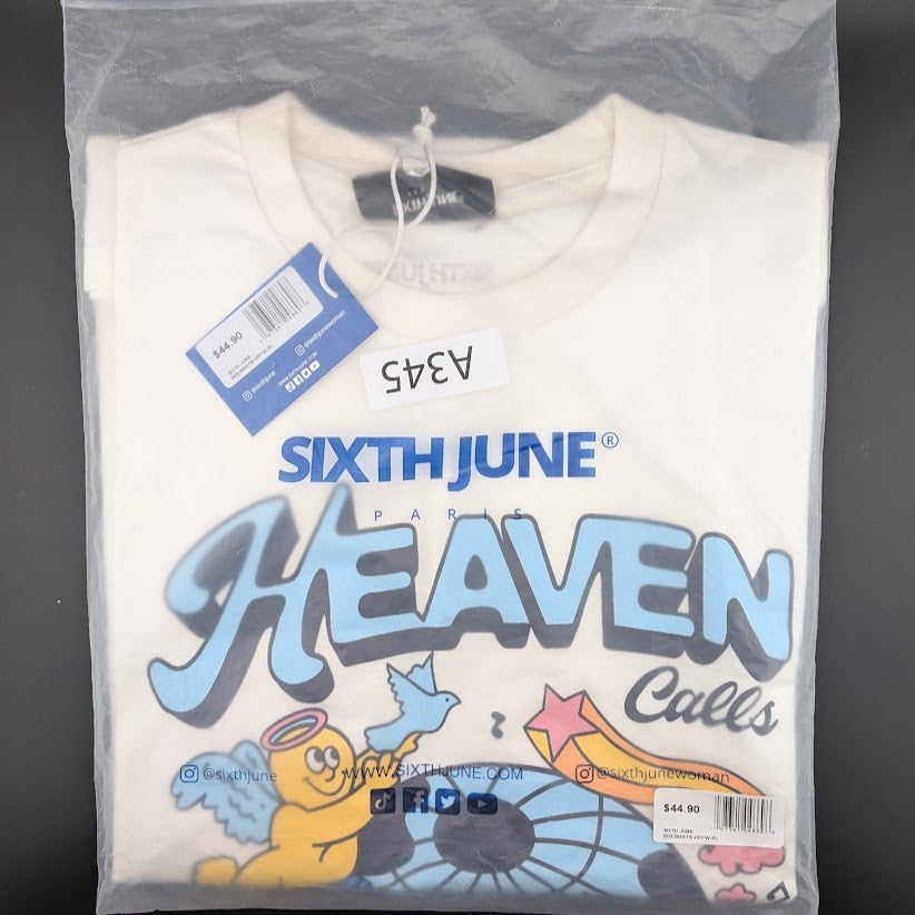 Sixth June Paris T-Shirt~White Cotton~Size XL~Heaven Calls NWT in Mfg Packaging Sixth June