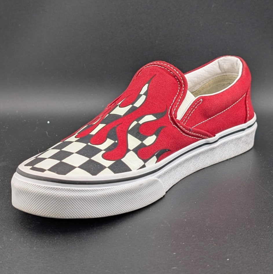 Vans Classic Slip-On Checkerboard Flame/Red Blood Drip Skate Shoes Men 6/Wmn 7.5 VANS