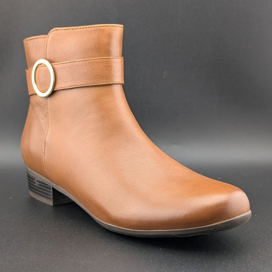Trotters Melody Womens Bootie Sz 7N Almond Toe Luggage Leather Side Zip Boots Trotters
