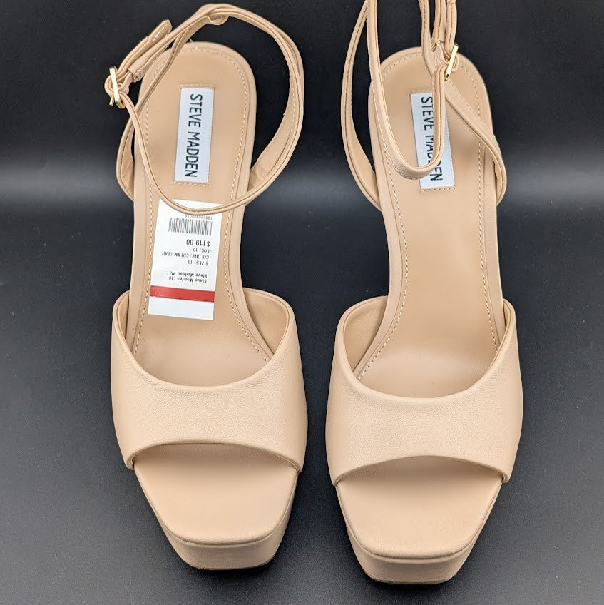 Steve Madden Women's Size 10M "Assured" 5-in Heel Platform Cream Leather Sandal Steve Madden