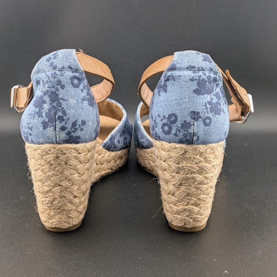 Style & Co. Women's Sz 9 Seleene Faux Denim Open Toe Wedge Sandals Blue Print Style&co.