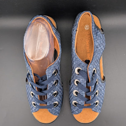Bernie Mev Marcelo Lace-up Woven Wedge Sandals in Navy Blue Size 10.5-11 (42) Bernie Mev