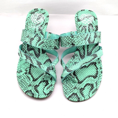 Vince Camuto Sandals Womens 7 M Moentha Green Snake Print Kitten Heel Shoes Vince Camuto