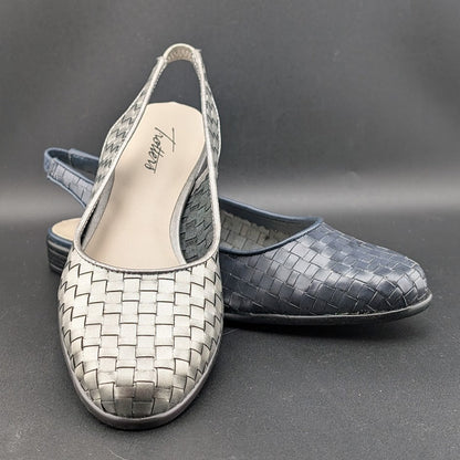 Women's Trotters "Lucy" Navy (Sz 6) or Pewter (Sz 6.5)  Woven Slingback Flat NIB Trotters