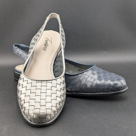 Women's Trotters "Lucy" Navy (Sz 6) or Pewter (Sz 6.5)  Woven Slingback Flat NIB Trotters