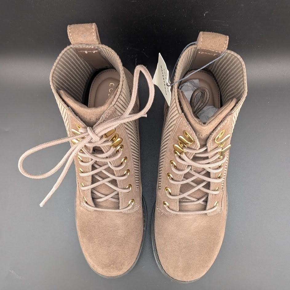 Cole Haan Women's 6.5W Camea Combat Boot Waterproof Dark Chocolate Brown Suede Cole Haan