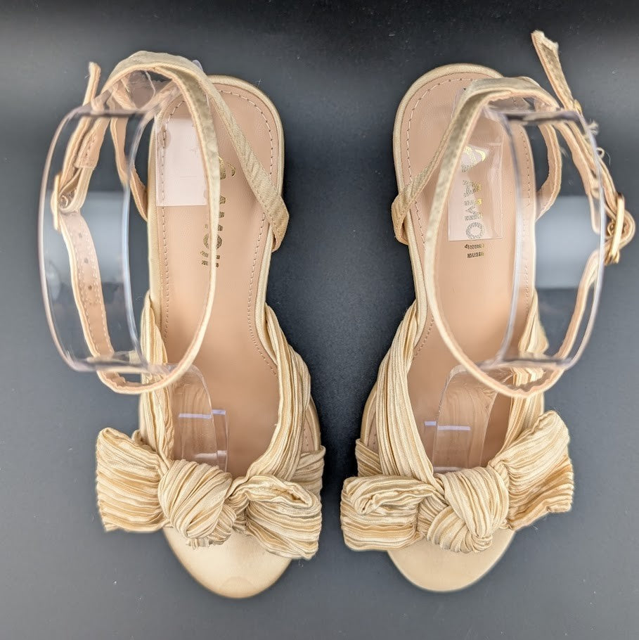 Womens Sz 36 Satin Bow Sandals Chunky Block Heel Open-Toe Platform Dress or Cas Amoji