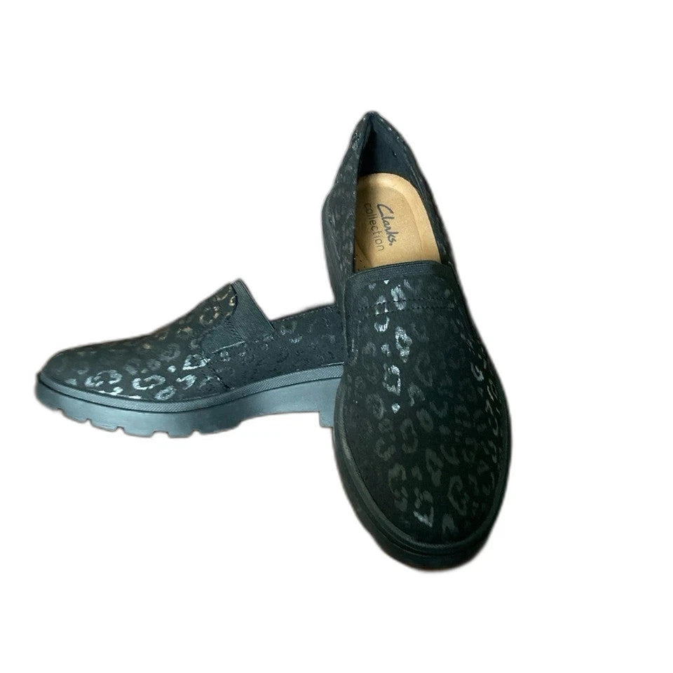 Clarks Women's Size 10 Calla Rae Black Leopard Print Loafer Flats Clarks