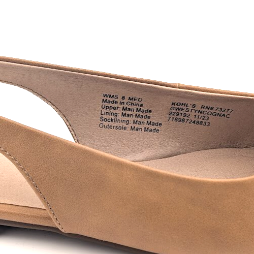 Sonoma Women's Size 8.5M Gwestyn Cognac Slingback Pointed Toe Ballet Flats Shoes Sonoma