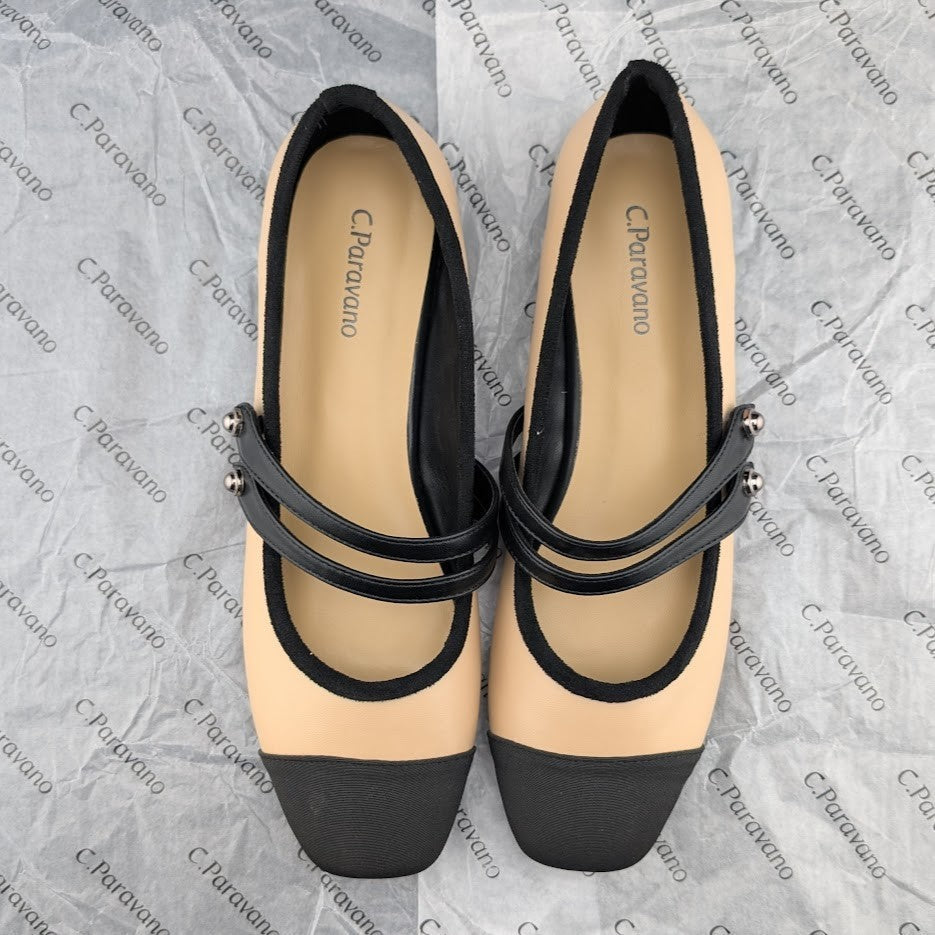 C.Paravano Women's Size 8 (EU 38.5) Mary Jane Ballet Flat Shoes Square Toe Soft C. Paravano