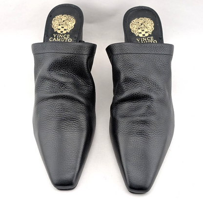 New Vince Camuto Carlie Size 10-Leather Ruched Pointed Toe Block Heel Mule Black Vince Camuto