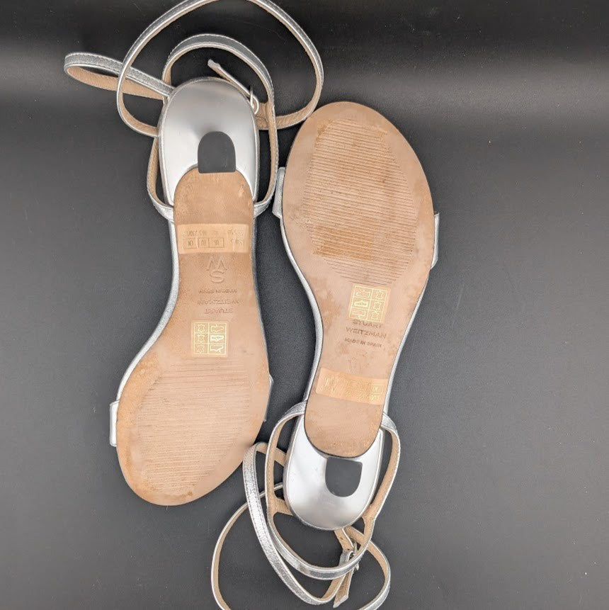 Stuart Weitzman Nudist Wrap 50 Sandals Women's 6 & 6.5 Silver Ankle Strap Stuart Weitzman