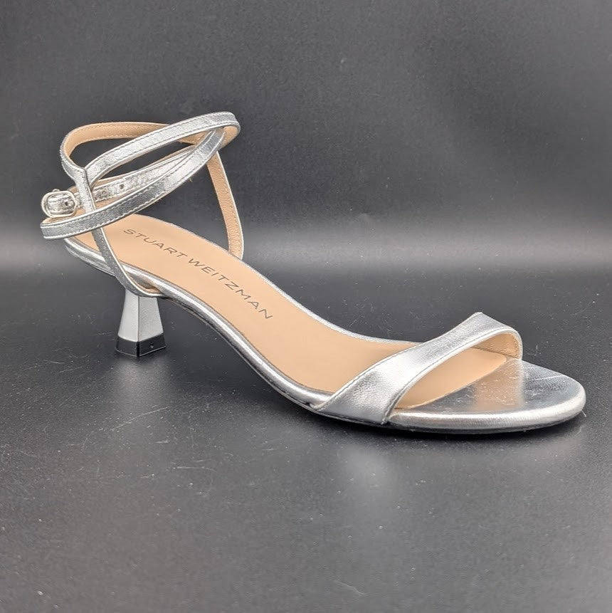 Stuart Weitzman Nudist Wrap 50 Sandals Women's 6 & 6.5 Silver Ankle Strap Stuart Weitzman