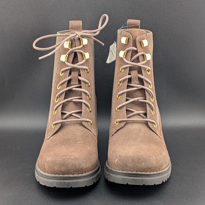 Cole Haan Women's 6.5W Camea Combat Boot Waterproof Dark Chocolate Brown Suede Cole Haan