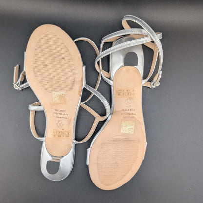 Stuart Weitzman Nudist Wrap 50 Sandals Women's 6 & 6.5 Silver Ankle Strap Stuart Weitzman