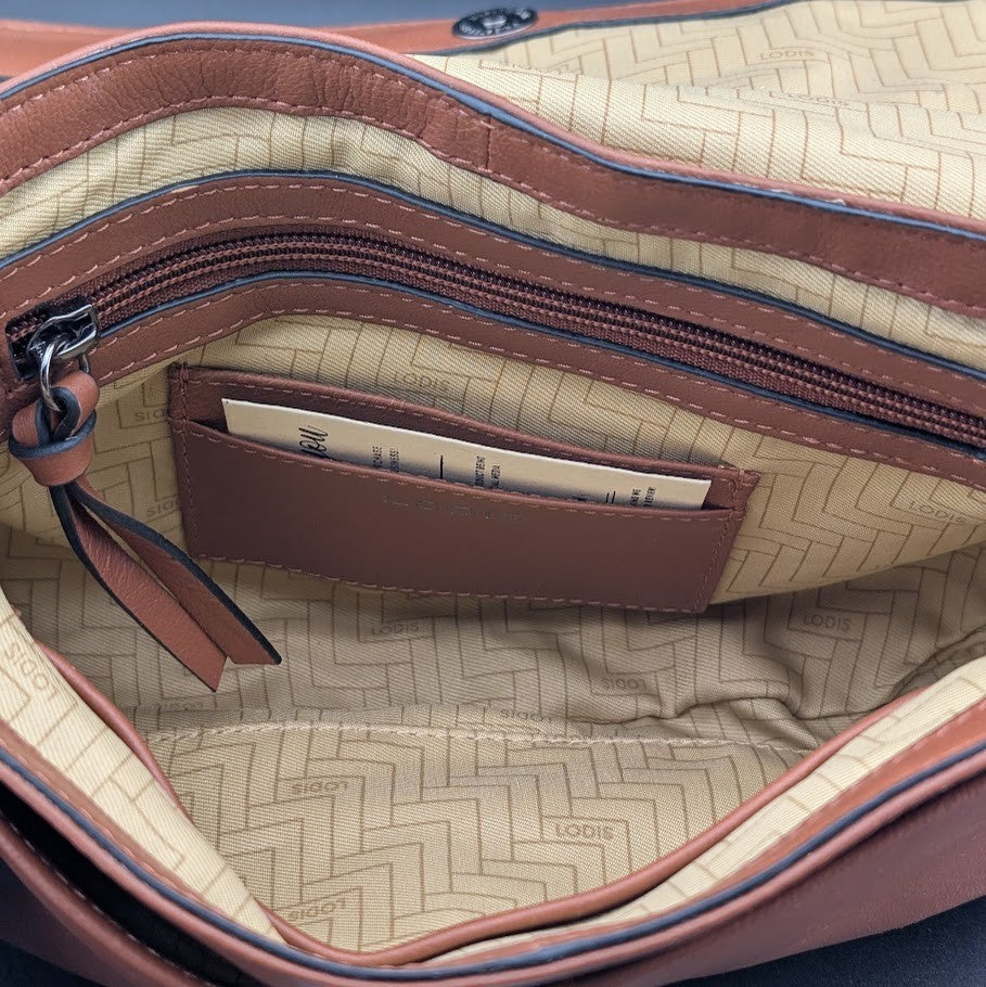 LODIS Bedford Embroidered Leather Bag w/ Two Straps~Chestnut NWT ~MSRP $128 LODIS