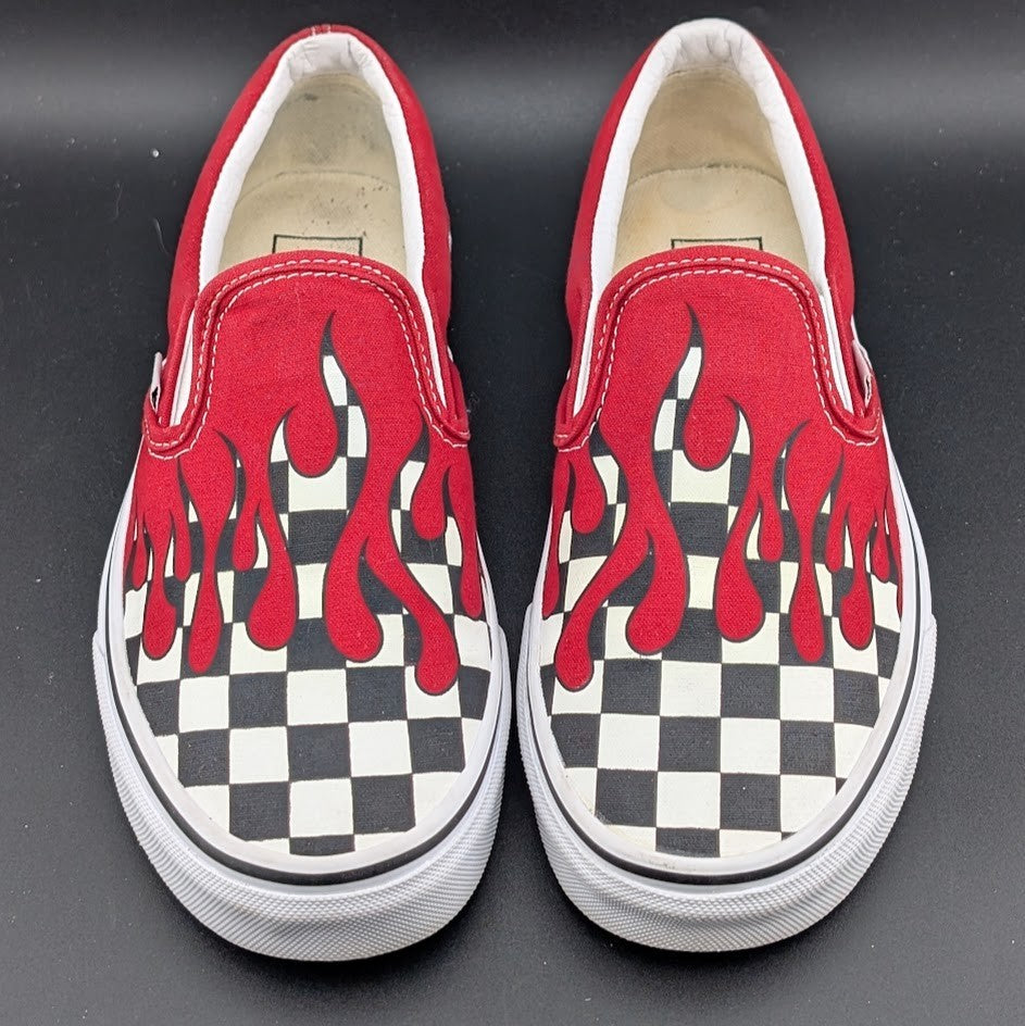 Vans Classic Slip-On Checkerboard Flame/Red Blood Drip Skate Shoes Men 6/Wmn 7.5 VANS