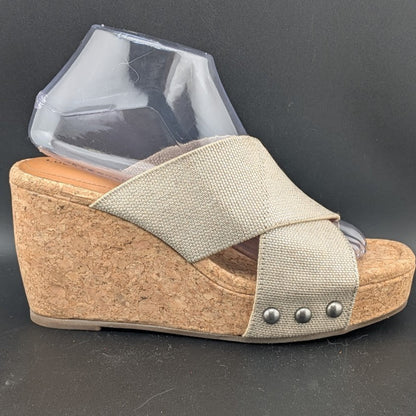 Lucky Brand Women's Size 8.5W Beige Platform Leather Wedge Heeled Sandals Lucky Brand