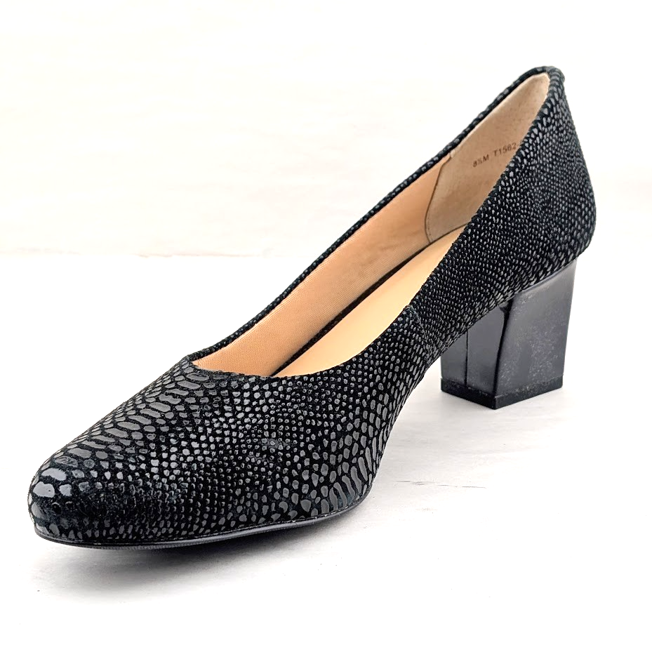 Women's Trotters Size 8.5M Kari 2.3" Heels In Black Snake Print Trotters