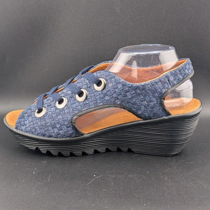 Bernie Mev Marcelo Lace-up Woven Wedge Sandals in Navy Blue Size 10.5-11 (42) Bernie Mev