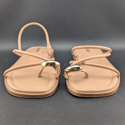 CUSHIONAIRE Venue Women’s 10  Strappy Slide Sandals Gold-Tone Accent Memory Foam CUSHIONAIRE