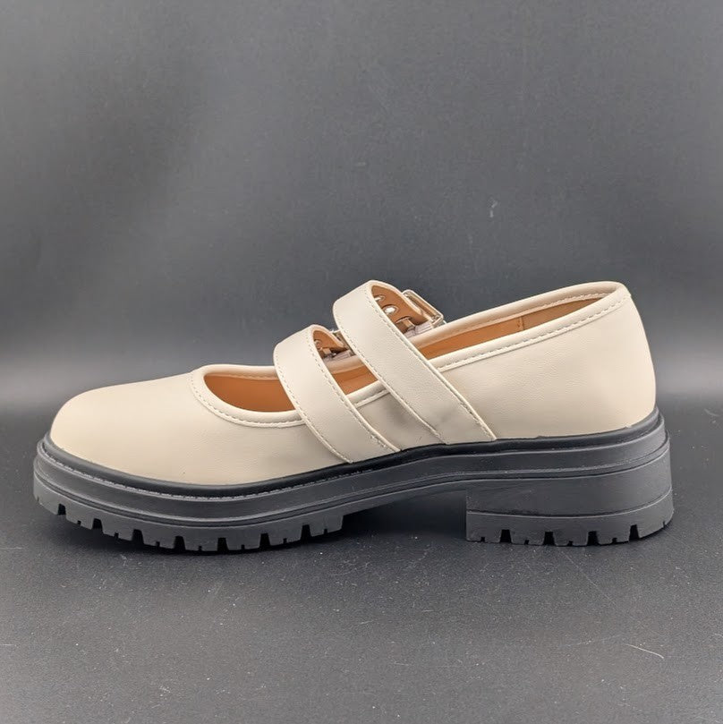 Coutgo Wmns Sz 7.5 Creamy Wht Platform Mary Jane Shoes 2-Strap Chunky Lug Heel Coutgo