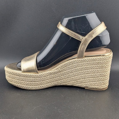 Kelly & Katie Sz 6.5  Hayden 3" Gold Metal'c Wedge Espadrille Sandals Memry Foam Kelly & Katie