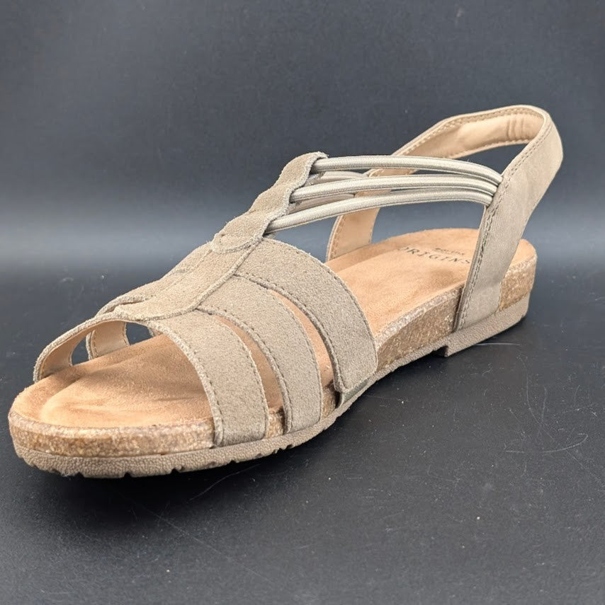 Earth Origins Laney Sandals Womens 7.5 Brown Sedona Sepia Strappy Slingback Flat Earth