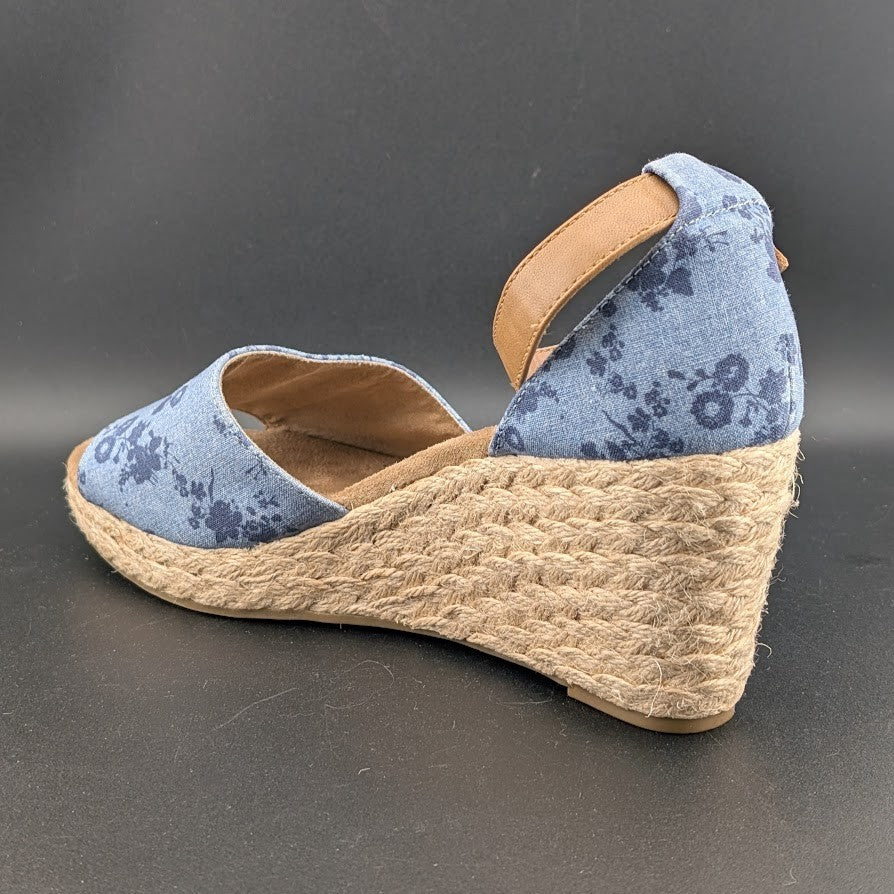 Style & Co. Women's Sz 9 Seleene Faux Denim Open Toe Wedge Sandals Blue Print Style&co.
