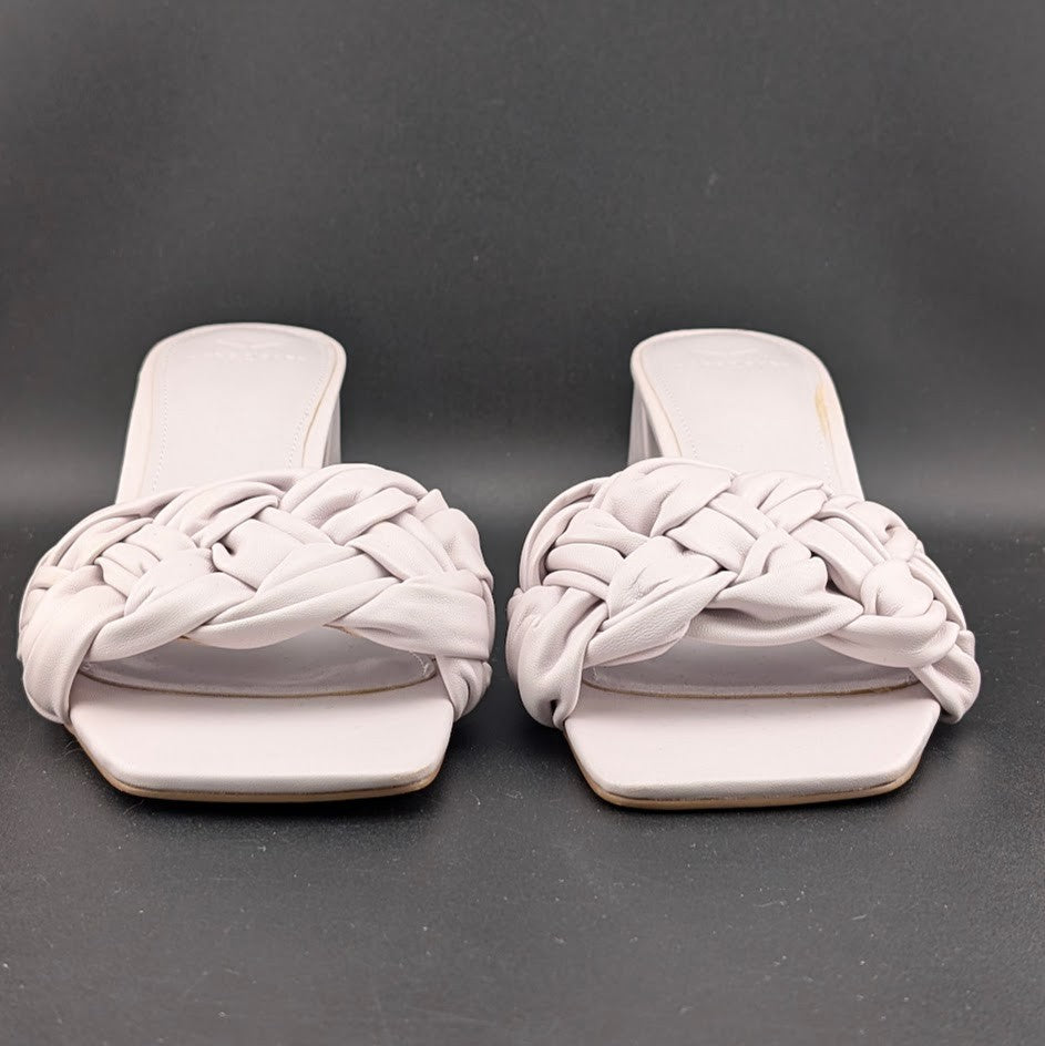 Marc Fisher LTD Size 8  Woven Nude Women Leather Flat Slides Sandals Marc Fisher