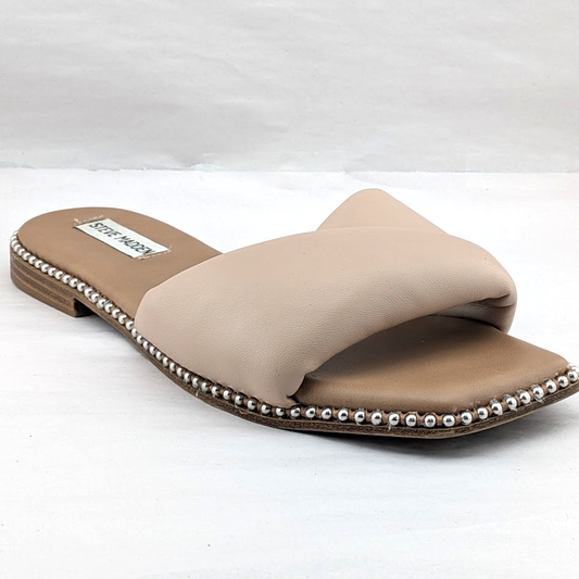 Steve Madden Beige Women’s Size 9 Rayne Studded Flat Sandal Slide Steve Madden